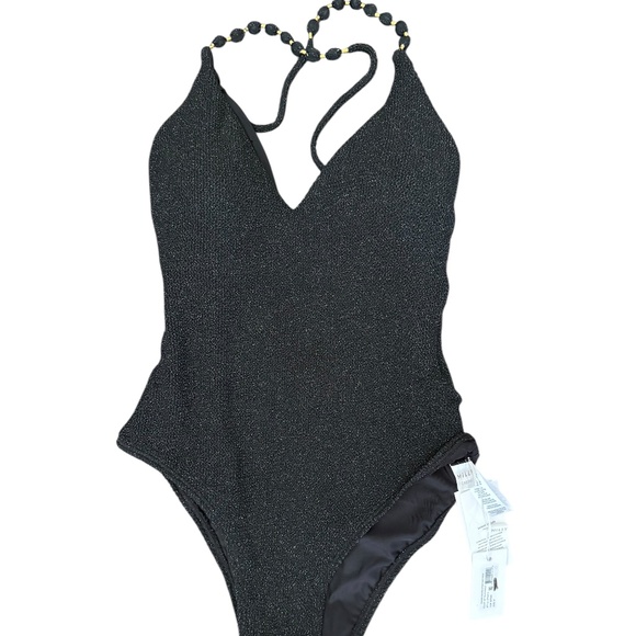 MILLY Women's Cannes Beaded Shimmer One-Piece Swimsuit Black Gold M NWT - Picture 5 of 10